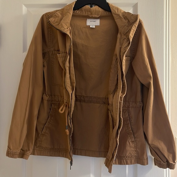 Old Navy Utility Jacket Medium Zip Up Drawstring Coat Camel Color Brown Tan - Picture 4 of 9